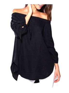 WOMEN BLACK 3/4 SLEEVE 97% COTTON OFF THE SHOULDER TOP SIZE SMALL- NWOT